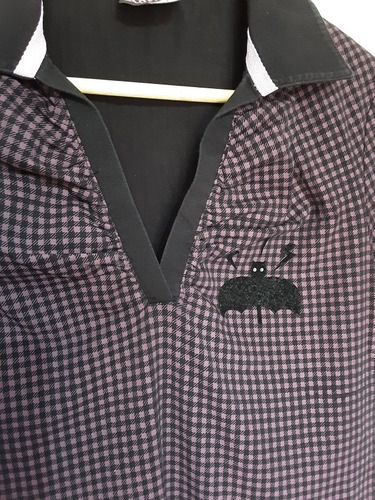 Imagen 6 de 10 de Polera Morada A Cuadros, Tipo Piqué Para Niñas, Talla L