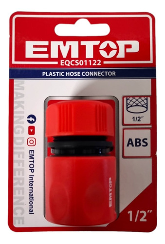 Acople Rapido Conector Manguera 1/2´´ Riego Jardin Emtop Color Rojo