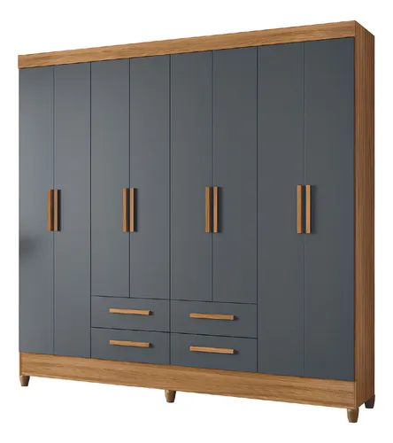 comprar Guarda Roupas Casal 8 Portas 4 Gavetas Freijó\u002Fcinza flórida Cor Freijo Cin