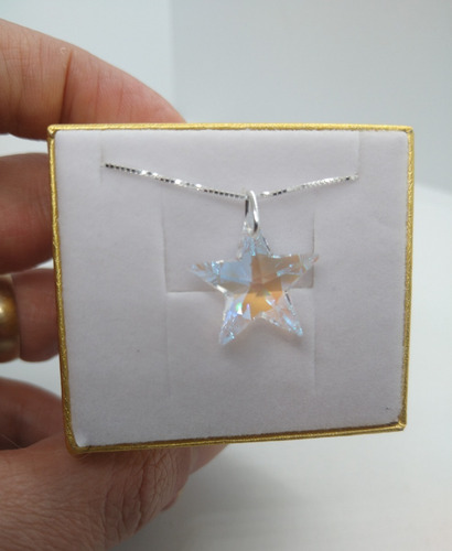 Imagem 3 de 3 de Colar Estrela Cristal Swarovski Blue Boreal Em Prata 925
