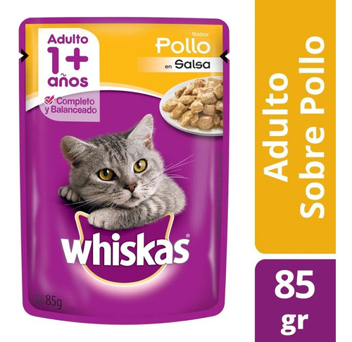 Whiskas Sobrecitos Pouch Sabor Pollo 85 Grs. X 12 Unidades