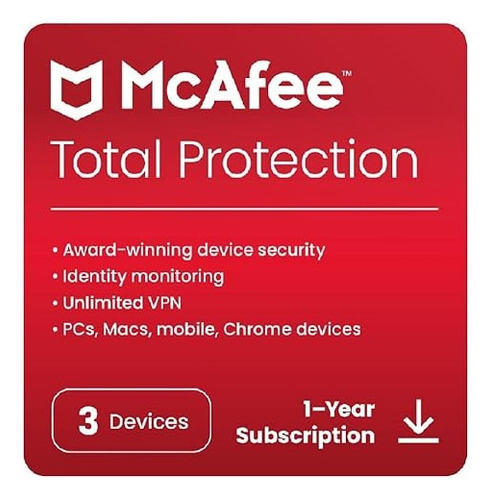 Antivírus Mcafee Total Protection 2025 3 Dispositivos Anual