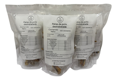 Patas De Pollo Deshidratadas 5 Paquetes (100g C/u)