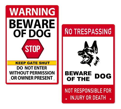 2 Letrero Metal Texto Ingl «beware Of Dog» Dog Dogs»