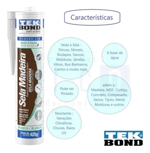 Silicone Veda Trinca Madeira Base D'água 425g Branco Tekbond