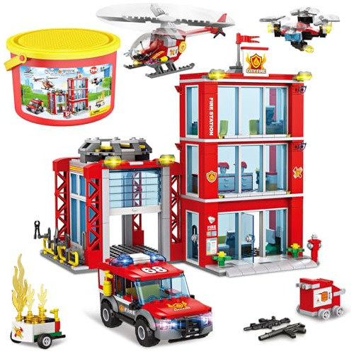 City Fire Station Building Blocks Set W/ Fire Truck, Fire Re