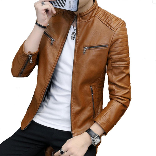 Chaqueta De Hombre Piel Slim Fit Moda Biker