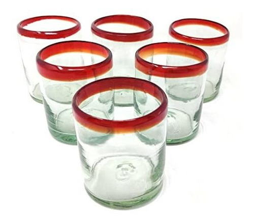 Copas Mexicanas Sopladas A Mano - Set De 6 Vasos Con Borde