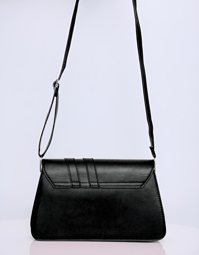 Cartera Mini Bag Tresher De Eco Cuero Con Cadena Decorativa Negro Liso Plateado Negro