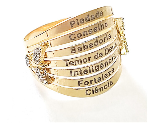 Anel Sete Dons Do Espirito Santo Ouro 18k 750