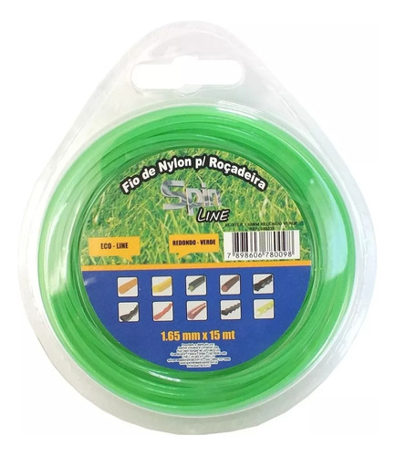 Fio Nylon Redondo P/roçadeira 1,65mm 15mt Spin Linha Premium Cor Verde