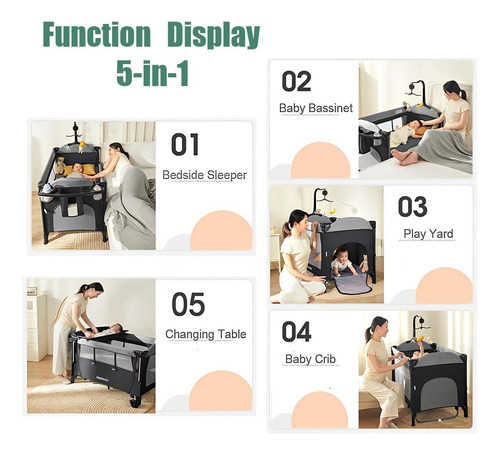 Mmbaby 5-en-1 Pack And Play Cuna Portátil Para Bebé, Cuna De