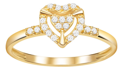 Anel Coração Ouro Amarelo 18k Com Diamante - Princess Cl Joi