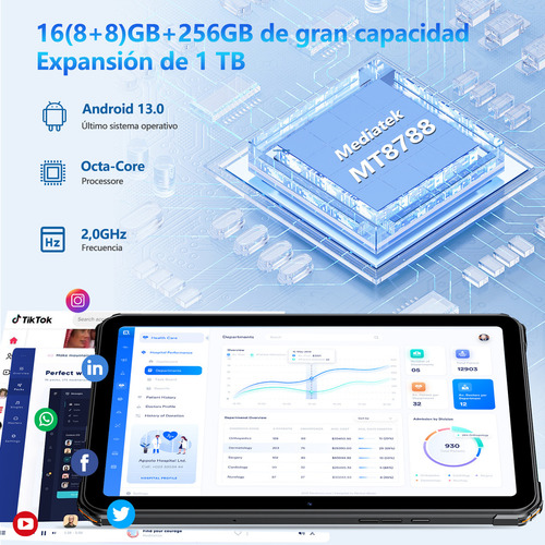 Tablet Fossibot Dt1 10,4 pulgadas Robusta De 11000 mAh 16 (8+8) GB+256 GB