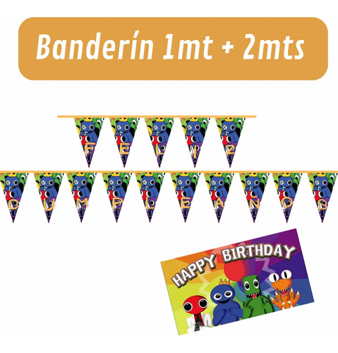 Accesorio Cumpleaños Rainbow Friends 1 Mt + 2 Mts Cotillón