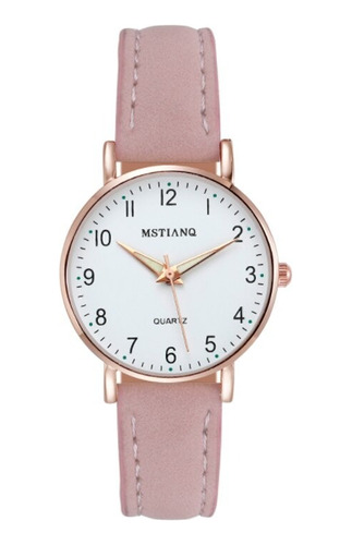 Reloj De Cuero Mujer Minimalista Rosado Elegante