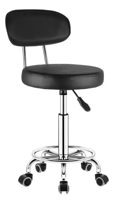 Silla Banco Taburete Giratorio Neumático Ajustable Acojinado Diseño Liso Suave Repelente Al Agua Con Ruedas Multiusos Color Negro Selectshop