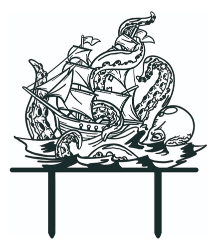 Cake Topper Adorno Torta - Kraken Pulpo Barco Personalizable
