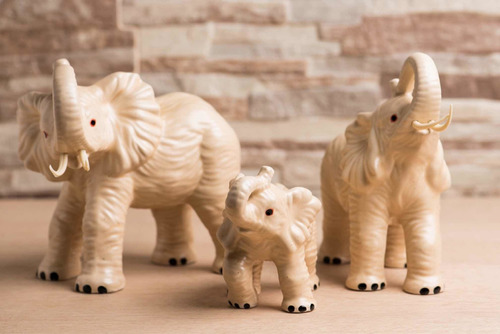 Elefantes De Ceramica, Familia De 3 Pz Decorativa