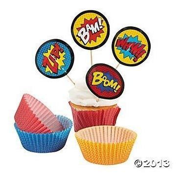 Superhéroe Cupcake Picks Y Copas Para Hornear / Liners