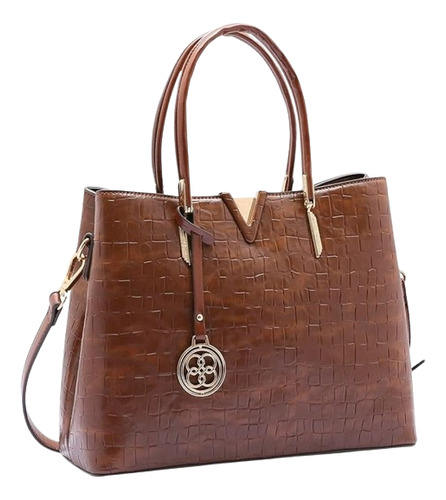 Bolsa Feminina Mão Chenson Cg84211 Croco Chic Cor Café Desenho Do Tecido Liso