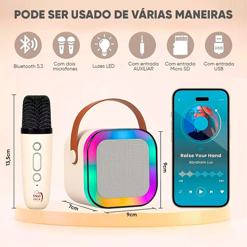 Caixinha De Som Karaokê Infantil Bluetooth 2 Microfones Sem Fio Led Portatil 110/220v Caixinha De Som