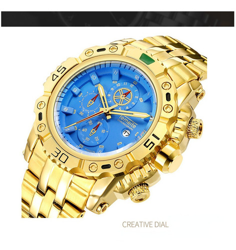 Reloj De Pulsera Impermeable Temeite Luxury Calendar Color Del Fondo Azul