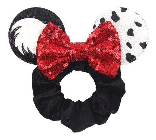 Scrunchie Dona Goma Liga Coleta Cabello Orejas Cruella Dalma