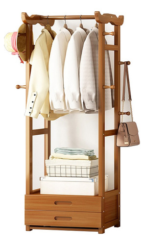 Closet Rack De Madera Tipo Perchero Con 2 Cajones Y Ganches