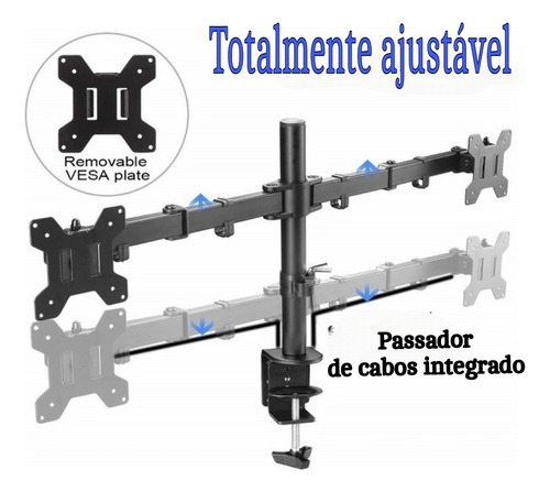 Suporte 2 Monitor Tv Aço Mesa Articulad Vesa Ajuste Promoção