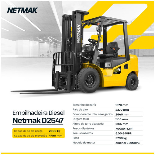 Empilhadeira Diesel Netmak D2547 2,5 Ton Torre Triplex 4,7m