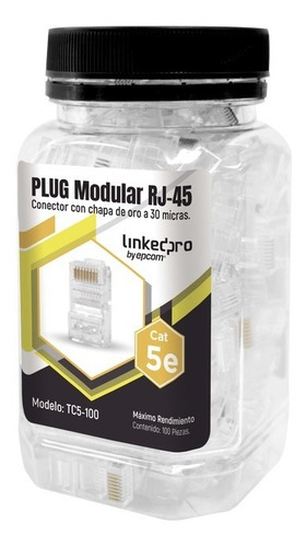 Bote Plug Moodular Rj45 Cat5e 100 Pz Chap Oro 30 Micras