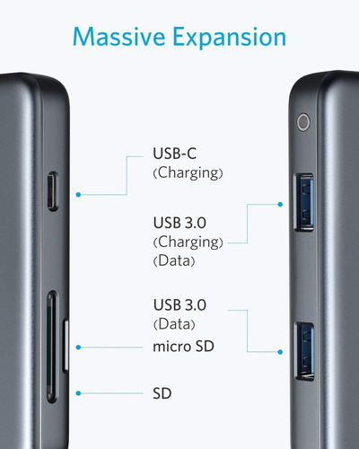 Imagen 2 de 7 de Hub Usb-c - Anker - 2 Port Usb 3.0 - Pd - Sd / Micro Sd