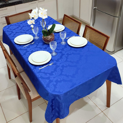 Toalha De Mesa Jacquard Glamour - 6 Cadeiras Cor Azul Royal