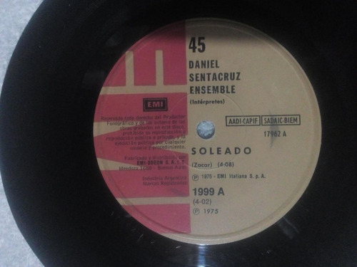 Daniel Sentacruz Ensemble - Soleado/vinyl Simple 7  1975 Vg+