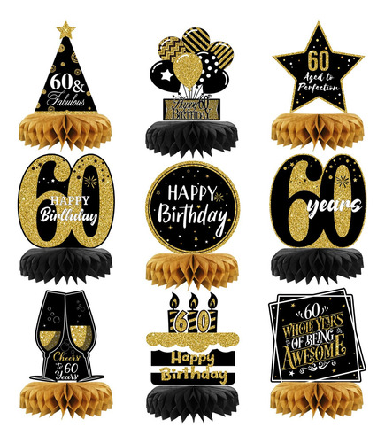 Decoración De Mesa 60 Cumpleaños 9 Piezas Para Hombres Y Muj
