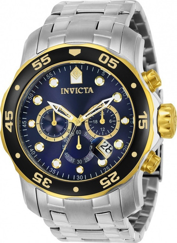 Relógio Invicta Pro Diver Scuba 80041 Calendário Cronógrafo Cor Da Correia Prateado Cor Do Bisel Azul Cor Do Fundo Azul