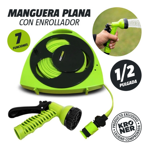 Manguera Plana Kroner Con Enrollador (15 Metros - 1/2'')