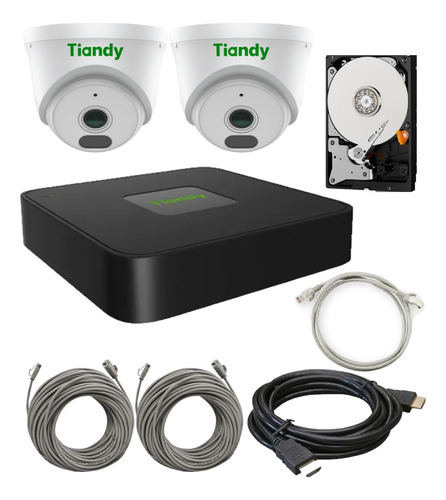 Kit 2 Cámaras Domo Ip 2mp Poe Audio Ip67 Nvr Con Accesorios Color Blanco Con Negro