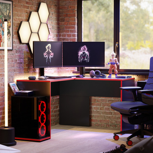 Escrivaninha Em L Mesa Para Computador Gamer Em Madeira Vermelha
