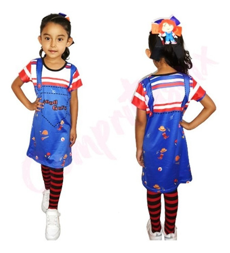 Vestido Recto Chucky Niña Halloween Con Mallas Disfraz