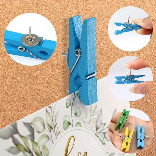 50 Clips De Alfiler, Multicolor Con Clips De Madera, Clips D