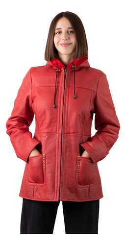 Campera De Napalan De Mujer 100% Cuero De Oveja Con Capucha