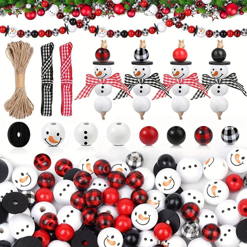Muñeco De Nieve De Navidad, Cuentas De Madera, Adornos