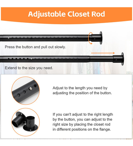 Barras De Clóset Ajustables De 43 A 104 Cm Paquete De 2 Negro Mate (2pcs)