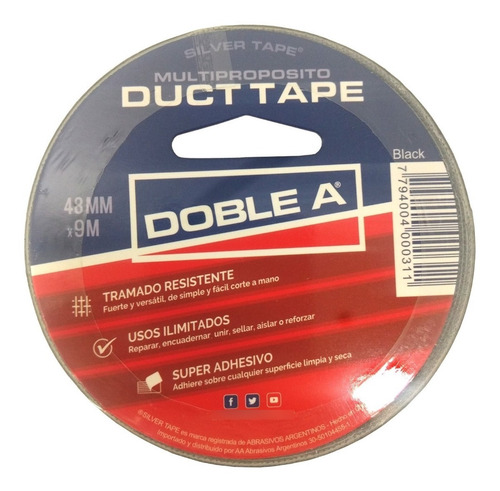 Imagen 4 de 7 de Cinta Duct Tape Doble A Negra Silvertape 48mm X 9 Metros