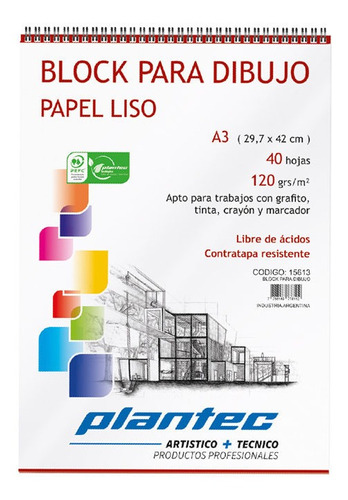 Block De Hojas De Dibujo Plantec - Liso A3 Liso