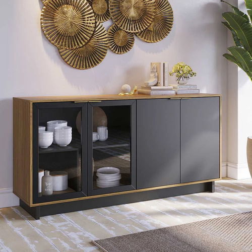 Buffet Aparador Decorativo 160cm Gunga G73 - Gran Belo Cor NOCE/PRETO