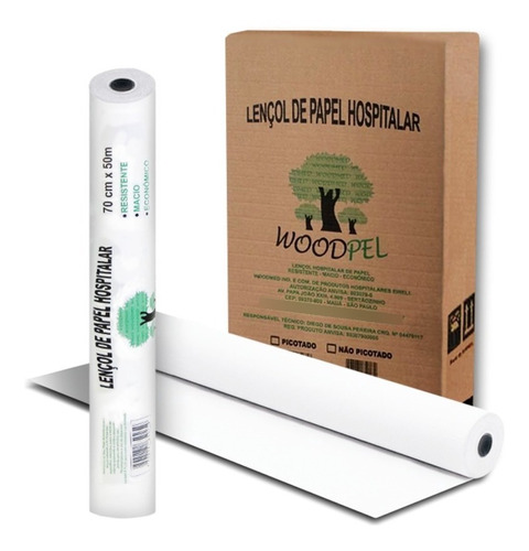 Papel Lençol Branco Descartável Rolo Maca Cama 50cm X 50m