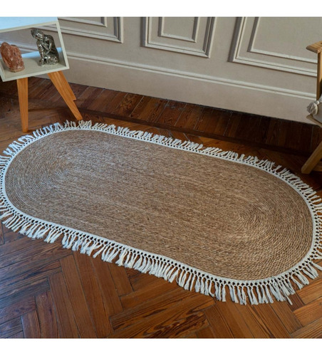 Alfombra Rattan Ovalada Con Flecos 180 X 120 Cm